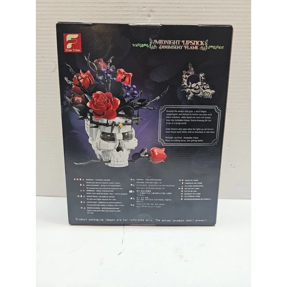 Skull Roses Flowers Building Set for Adults, Gothic Horror Skeleton